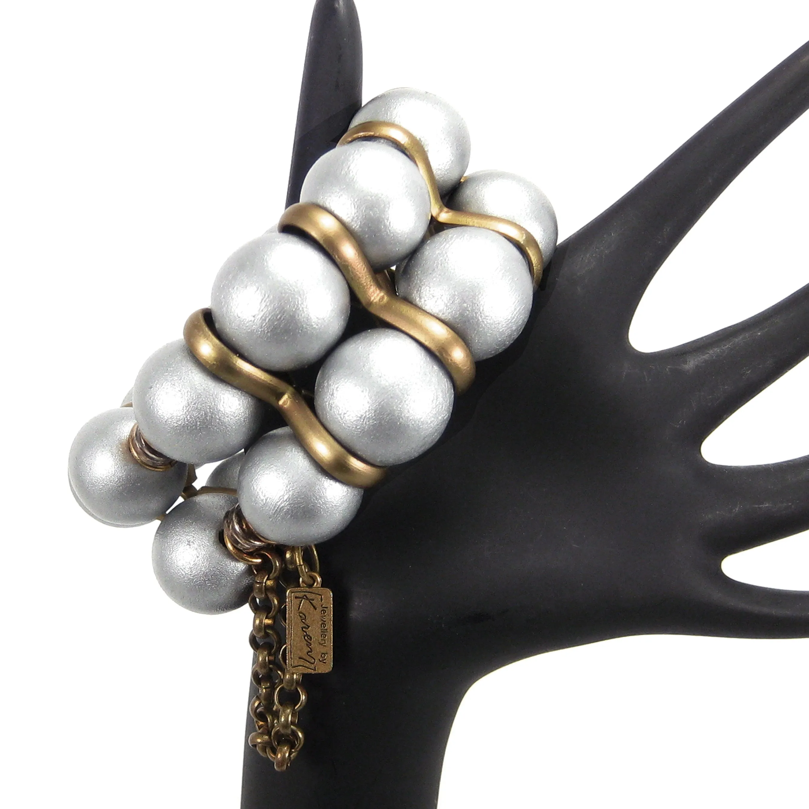 #136b Silver Laquered Wood & Gold Tone Cuff Bracelet