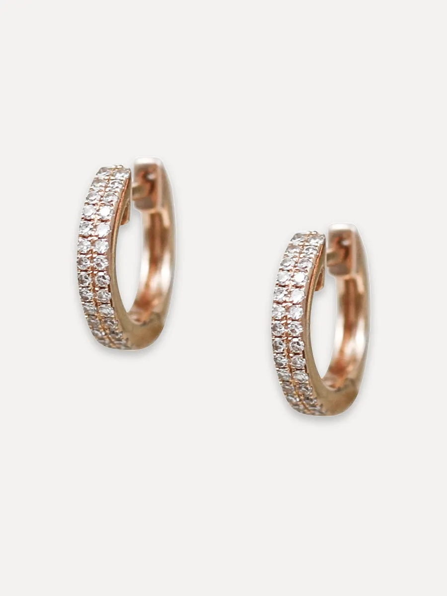 14K Diamond Double Row Mini Huggie Hoops