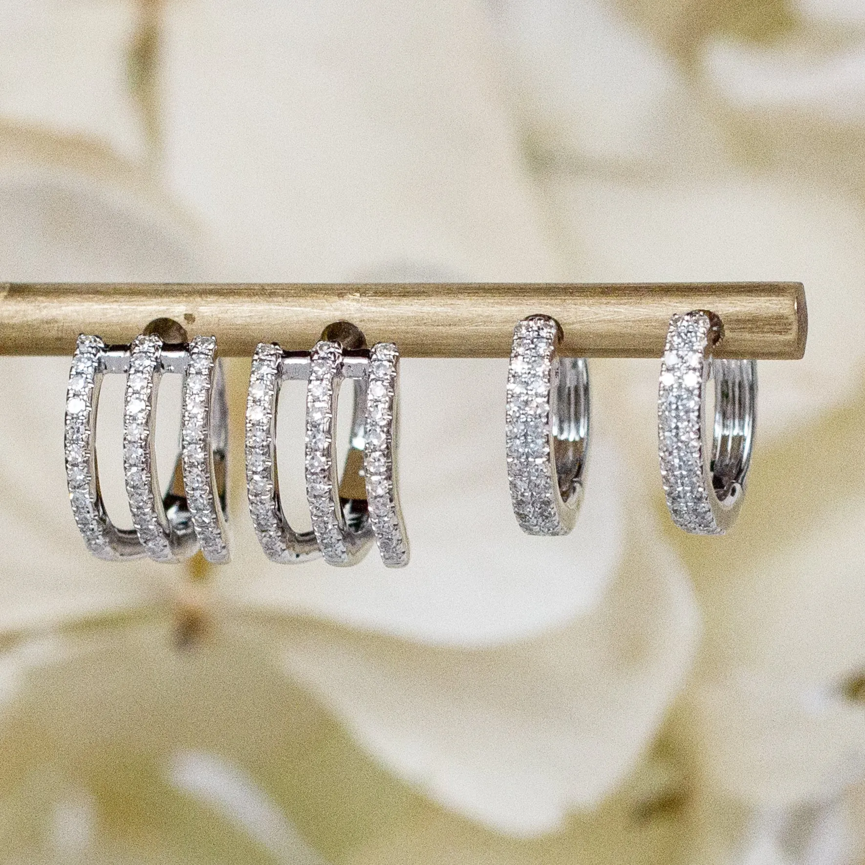 14K Diamond Double Row Mini Huggie Hoops