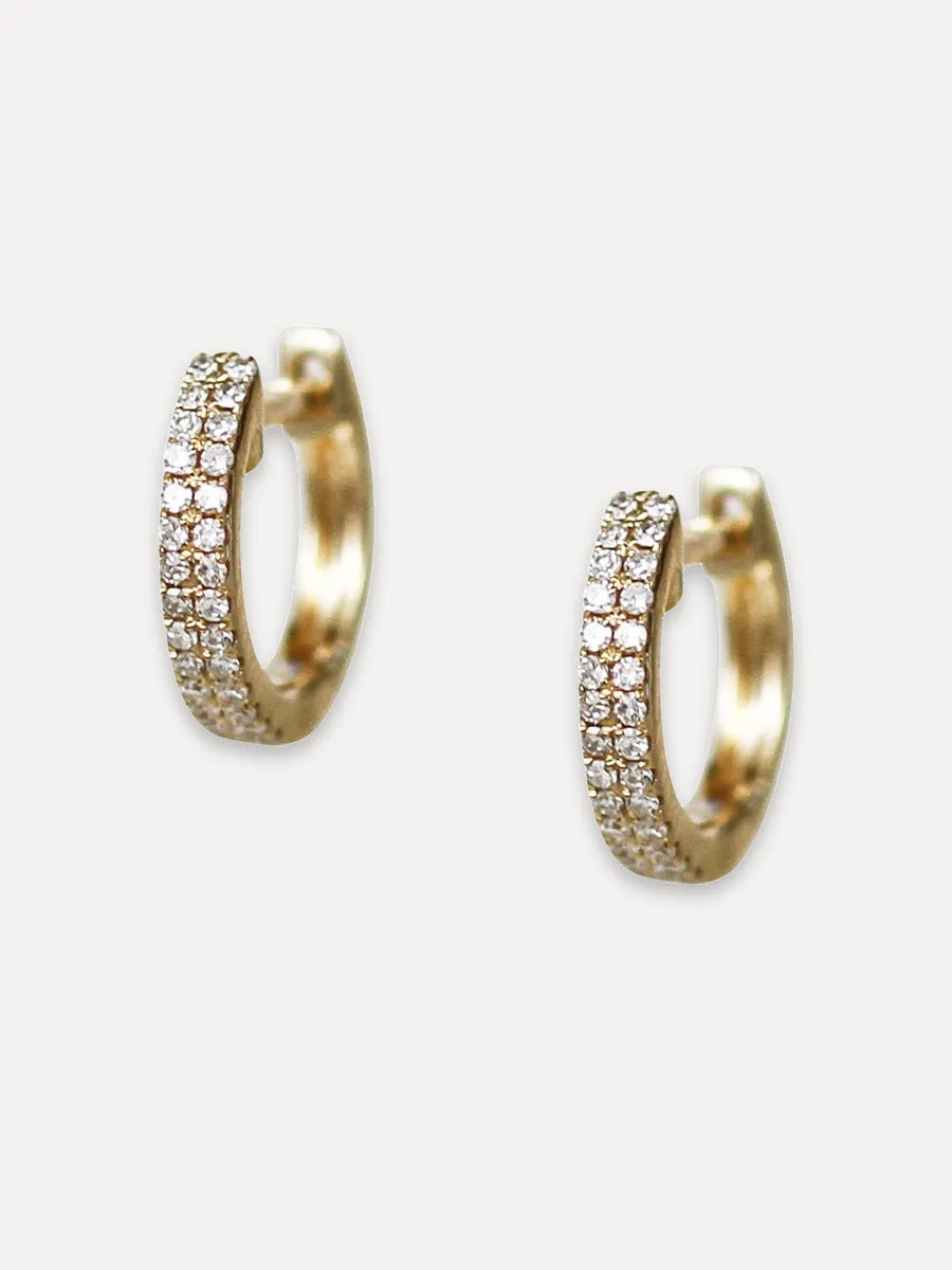 14K Diamond Double Row Mini Huggie Hoops