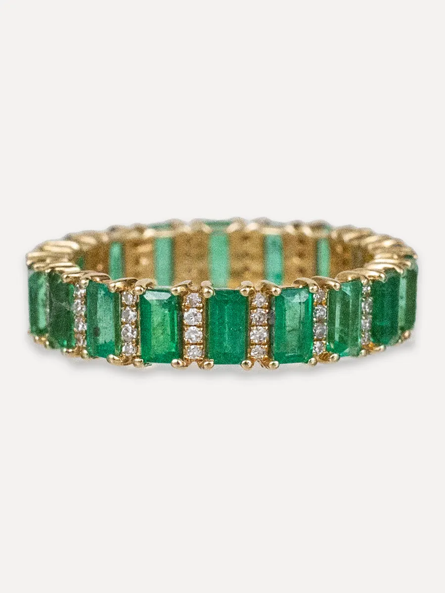 14K Eternity Baguette Band - Emerald & Diamond