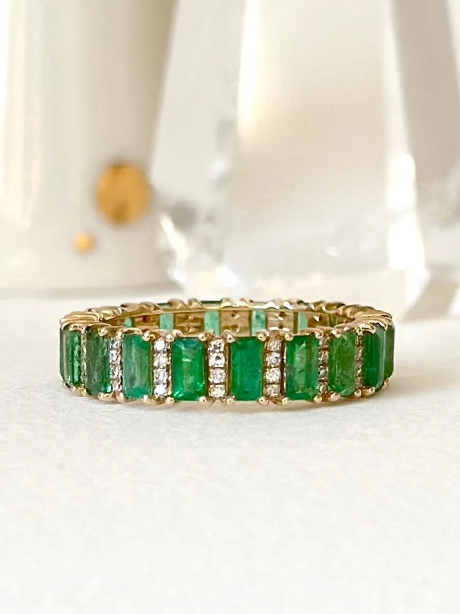 14K Eternity Baguette Band - Emerald & Diamond