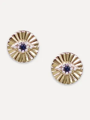 14KY Blue Sapphire Diamond Eye Disc Studs