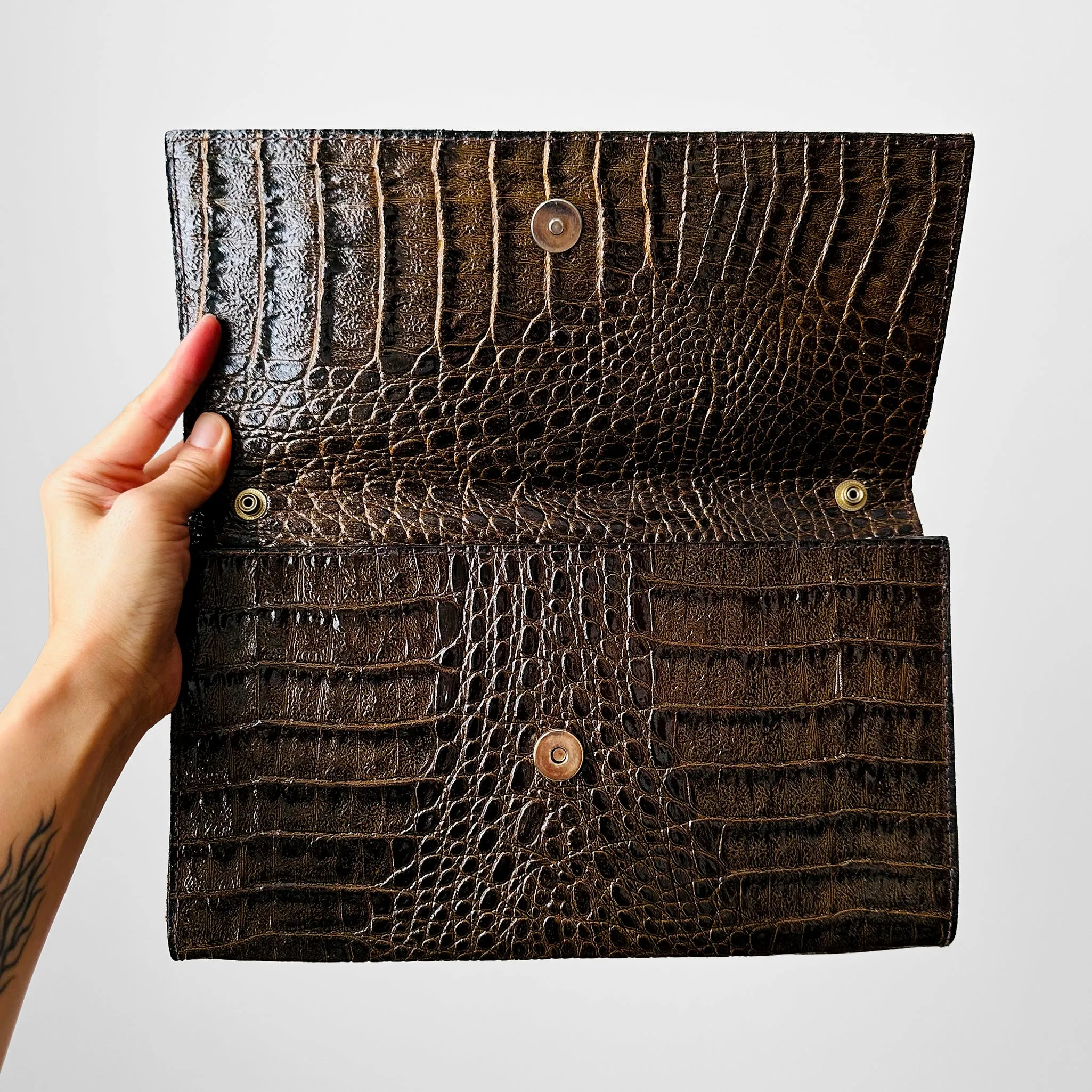 1970s -1980s Brown Leather and Suede Patchwork Clutch Purse