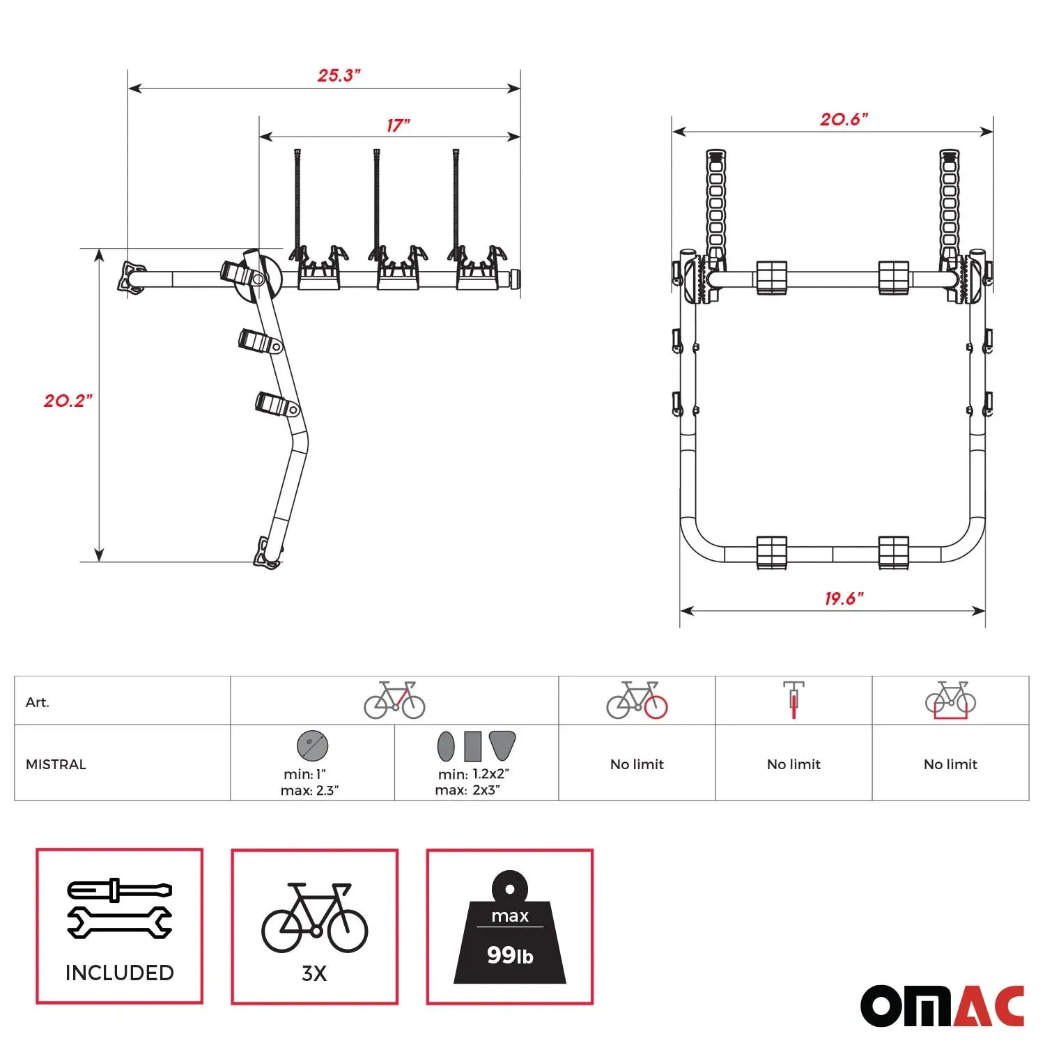 1999-2005 BMW 3 Series E46 Bike Racks 3 Bike Carrier Hitch Mount Steel Black