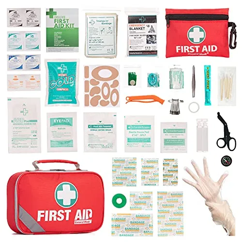 2-in-1 First Aid Kit (215 Piece)   Bonus 43 Piece Mini First Aid Kit -Includes Eyewash, Ice(Cold) Pack, Moleskin Pad and Emergency Blanket for Travel, Home, Office, Car, Workplace