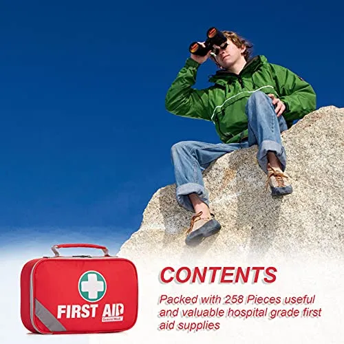 2-in-1 First Aid Kit (215 Piece)   Bonus 43 Piece Mini First Aid Kit -Includes Eyewash, Ice(Cold) Pack, Moleskin Pad and Emergency Blanket for Travel, Home, Office, Car, Workplace