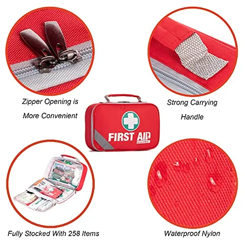 2-in-1 First Aid Kit (215 Piece)   Bonus 43 Piece Mini First Aid Kit -Includes Eyewash, Ice(Cold) Pack, Moleskin Pad and Emergency Blanket for Travel, Home, Office, Car, Workplace