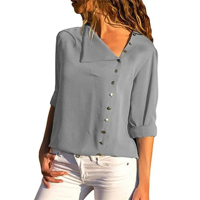 2021 Women's  Long Sleeve Skew Collar  Blouse Sizes S - 3XL