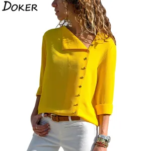 2021 Women's  Long Sleeve Skew Collar  Blouse Sizes S - 3XL