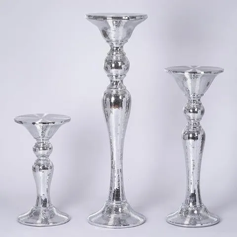 24” Silver Mirror Mosaic Polystone Floor Vase Wedding Aisle Prop Party Columns - Buy One Get One Free