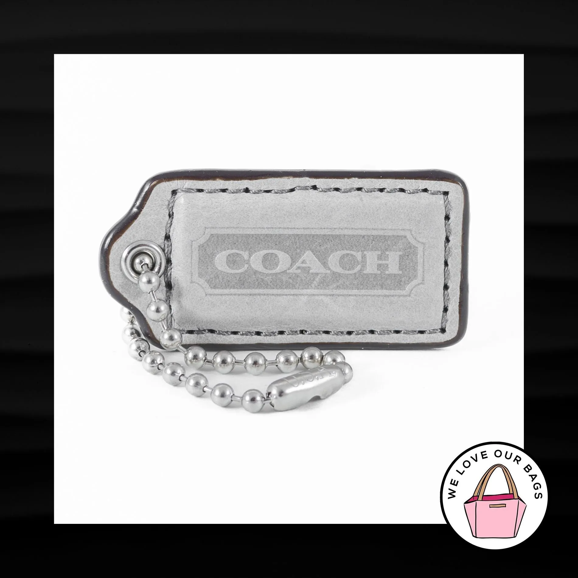 2" Medium COACH GREY GRAY LEATHER NICKEL KEY FOB BAG CHARM KEYCHAIN HANG TAG