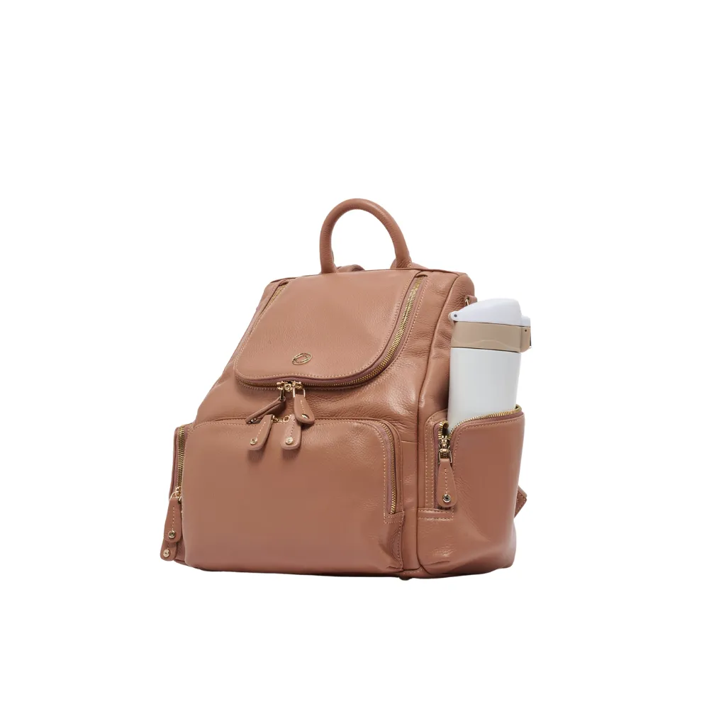 Amber Midi Latte Rose Leather Backpack