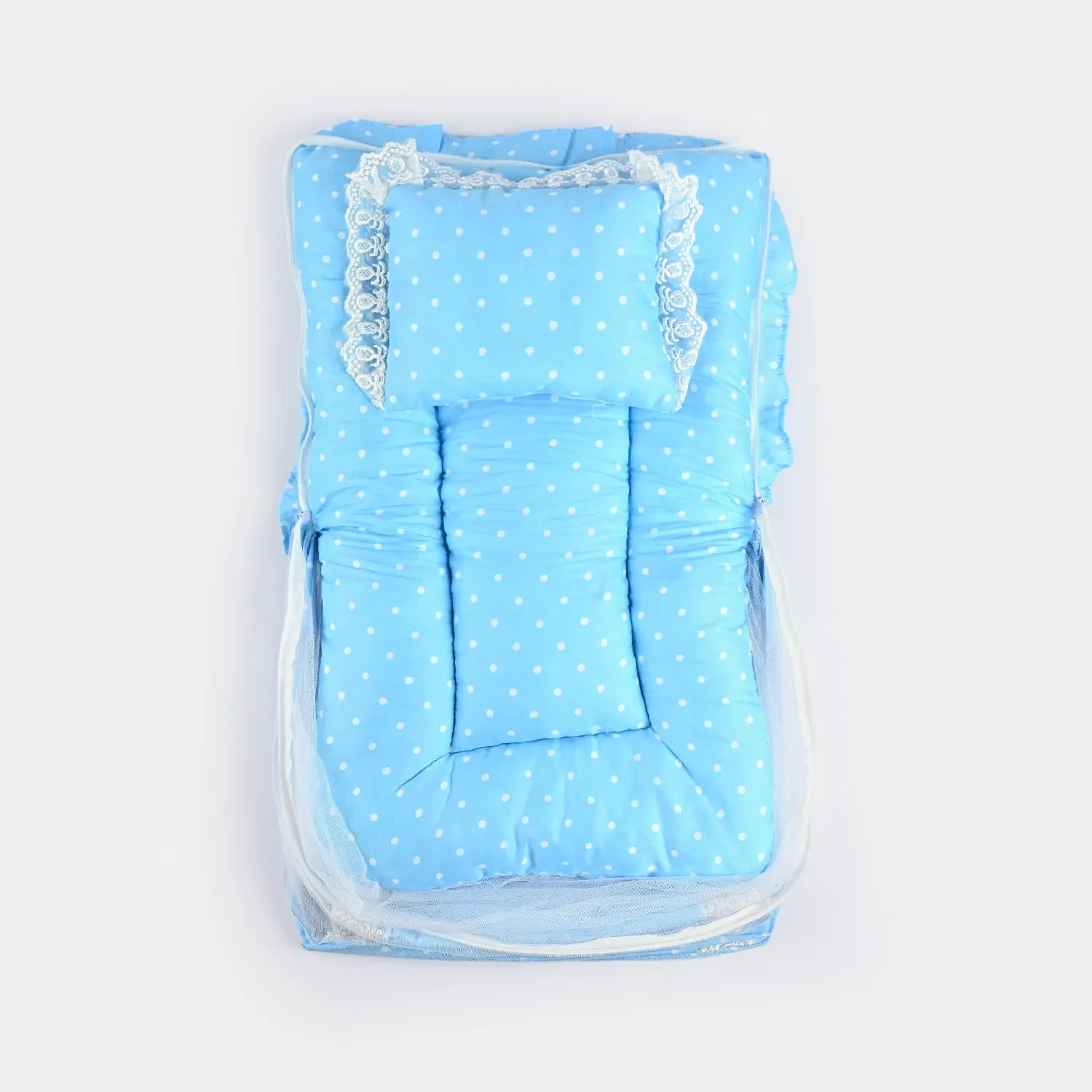 Baby Care Square Bed With Net | Sky Blue