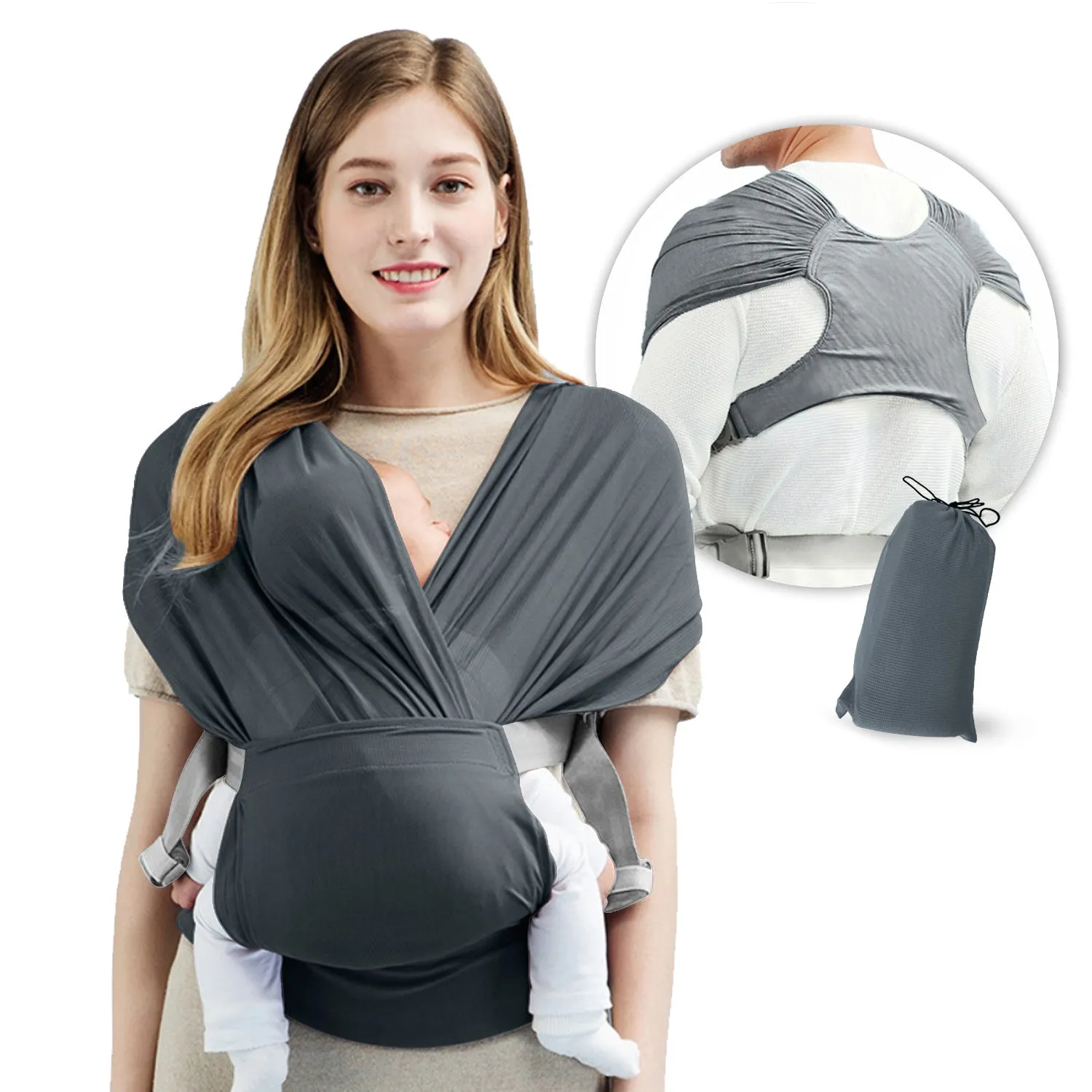 Baby Wrap Carrier Adjustable Baby Sling Soft Breathable Lightweight Hand Free Baby Carrier Sling Baby Carrier Wrap for Newborn