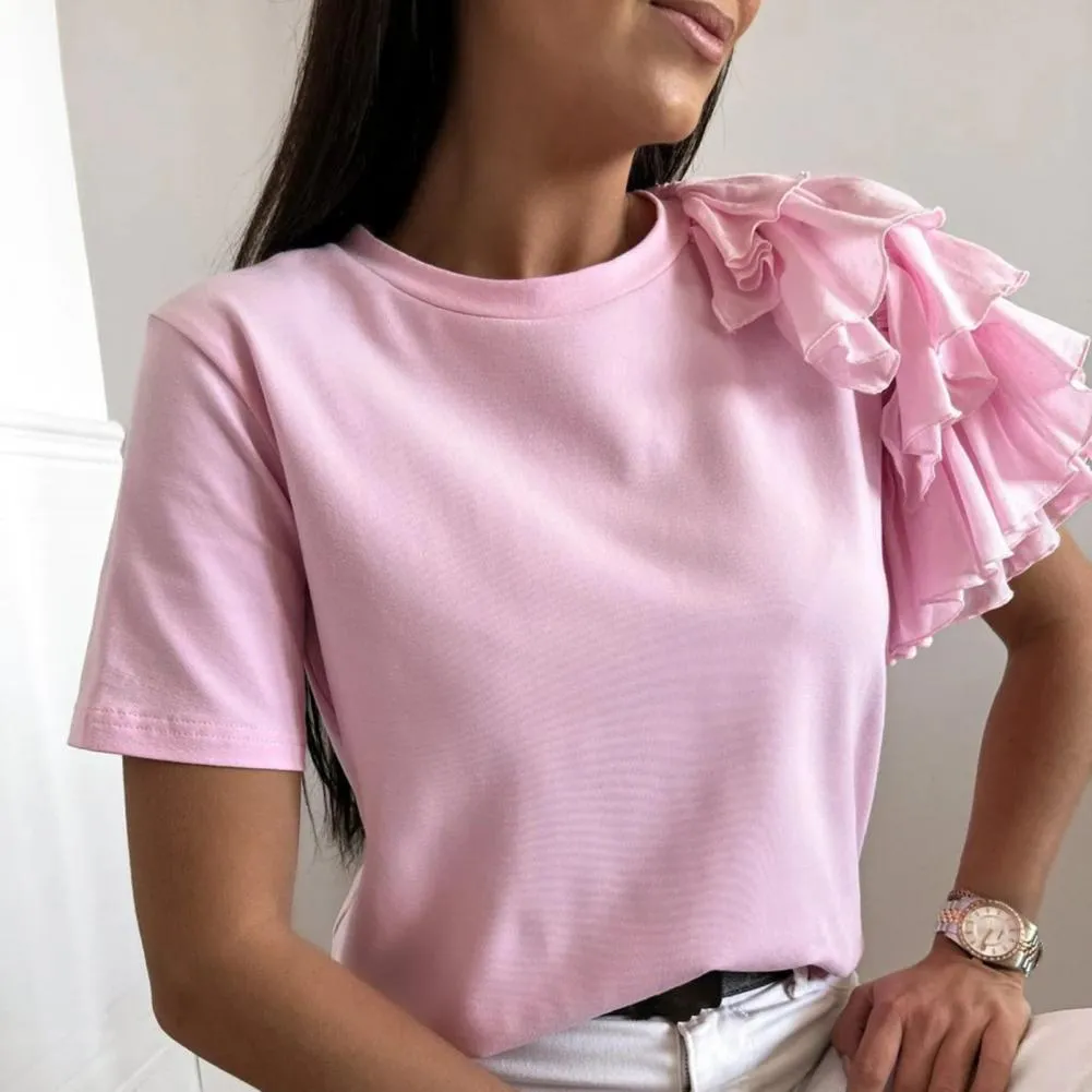 BerriesJam - Elegant Solid Color Layered Ruffles Blouse