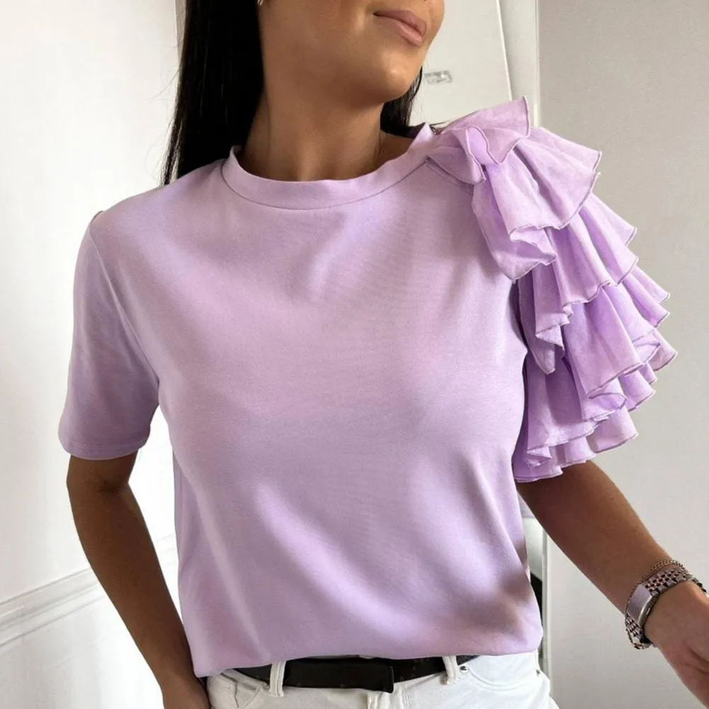 BerriesJam - Elegant Solid Color Layered Ruffles Blouse