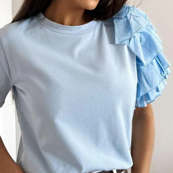 BerriesJam - Elegant Solid Color Layered Ruffles Blouse