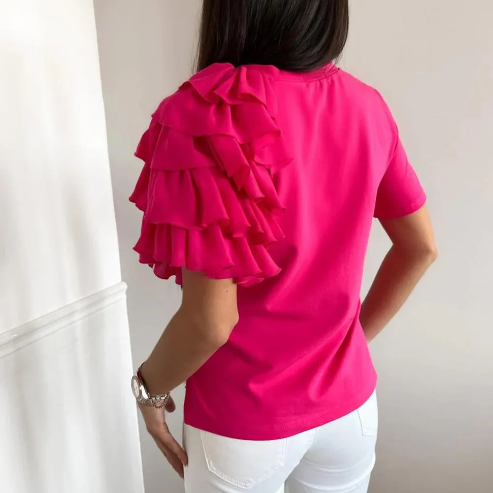 BerriesJam - Elegant Solid Color Layered Ruffles Blouse