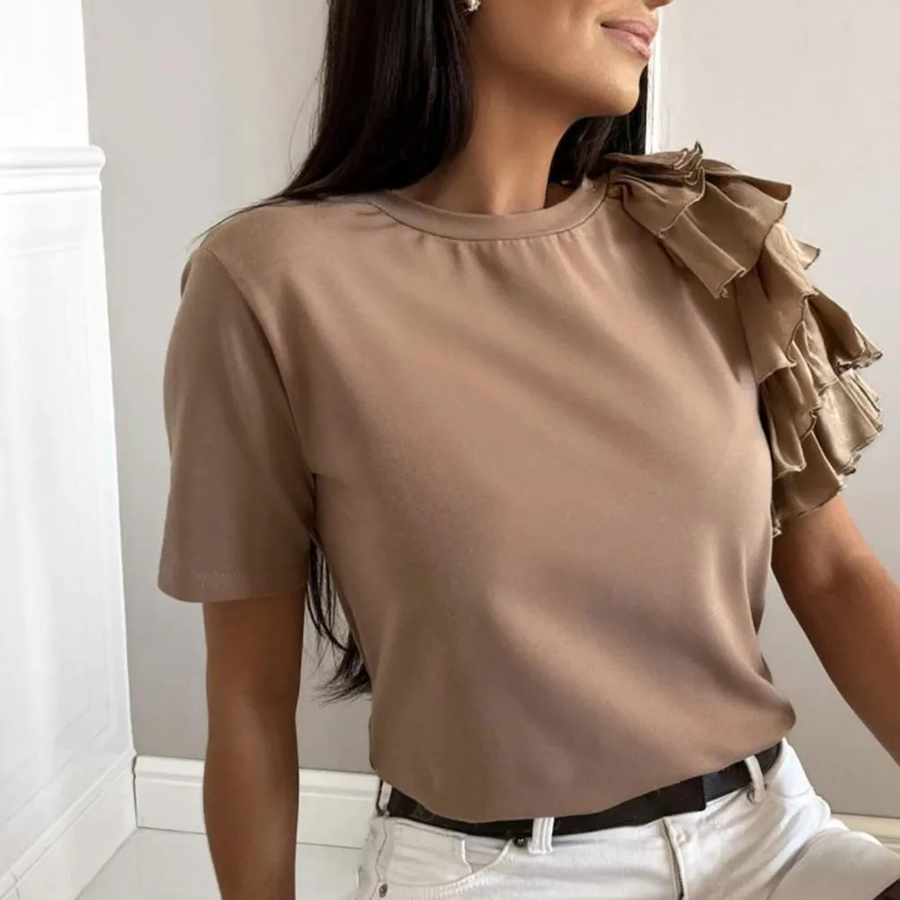 BerriesJam - Elegant Solid Color Layered Ruffles Blouse