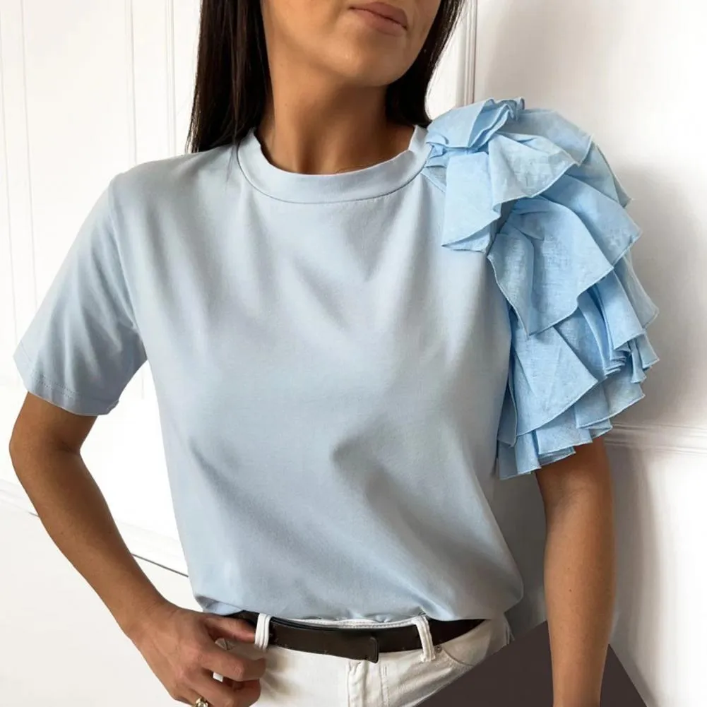 BerriesJam - Elegant Solid Color Layered Ruffles Blouse