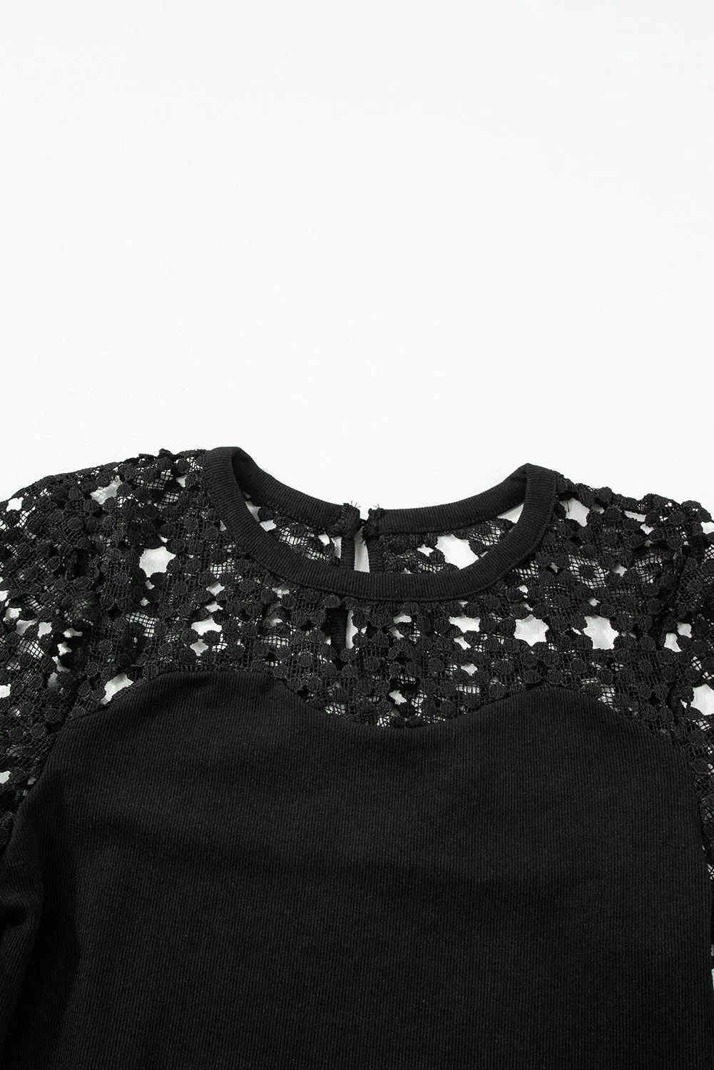 Black Casual Hollowed Lace Sleeve Splicing Blouse