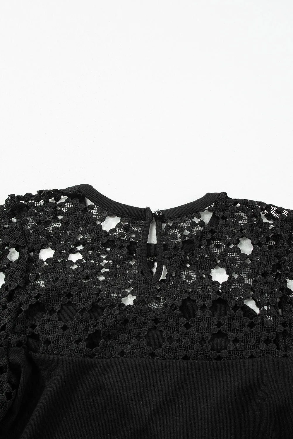 Black Casual Hollowed Lace Sleeve Splicing Blouse