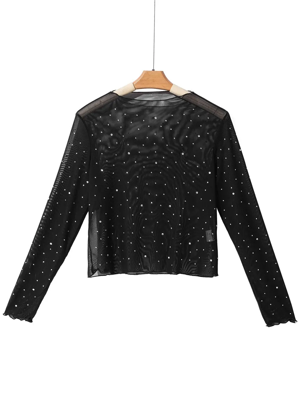 Black Rhinestone Mesh Mock Neck Top