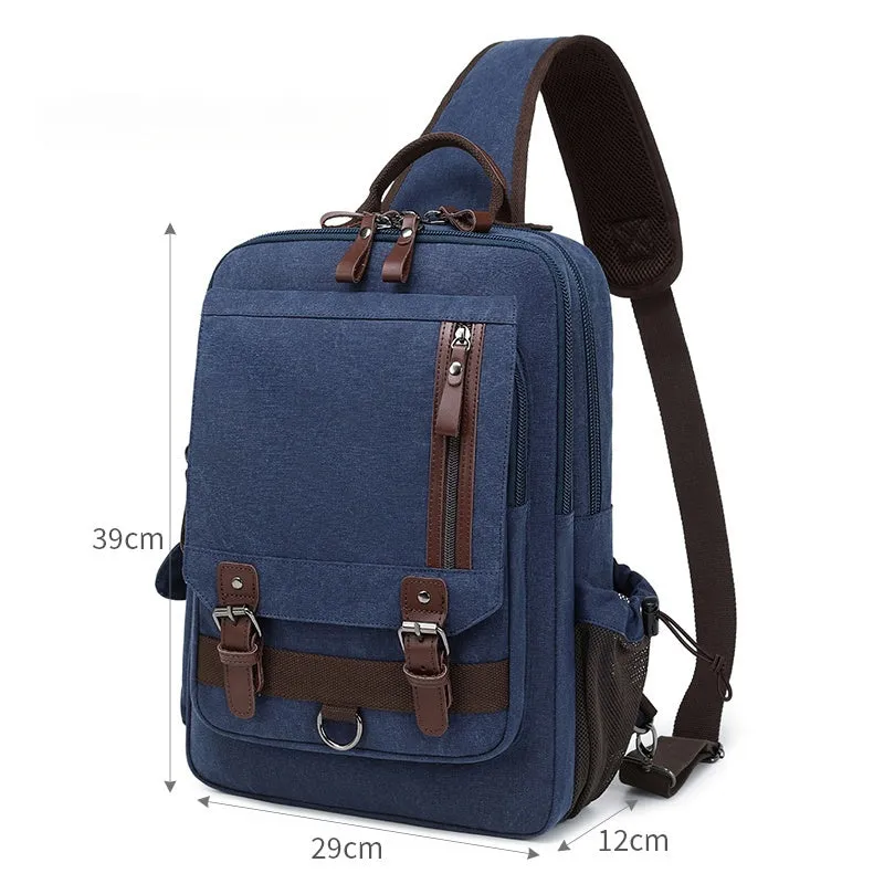 Black School Canvas Large Sling Bag For Men Business Canvas Chest Bag For Big Men