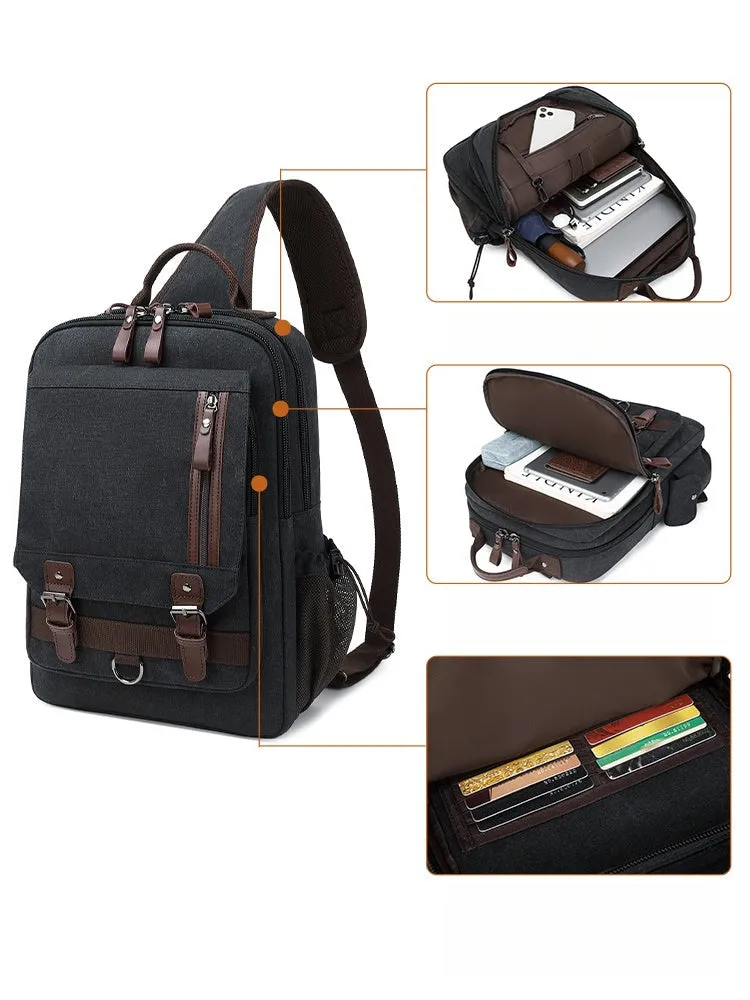 Black School Canvas Large Sling Bag For Men Business Canvas Chest Bag For Big Men