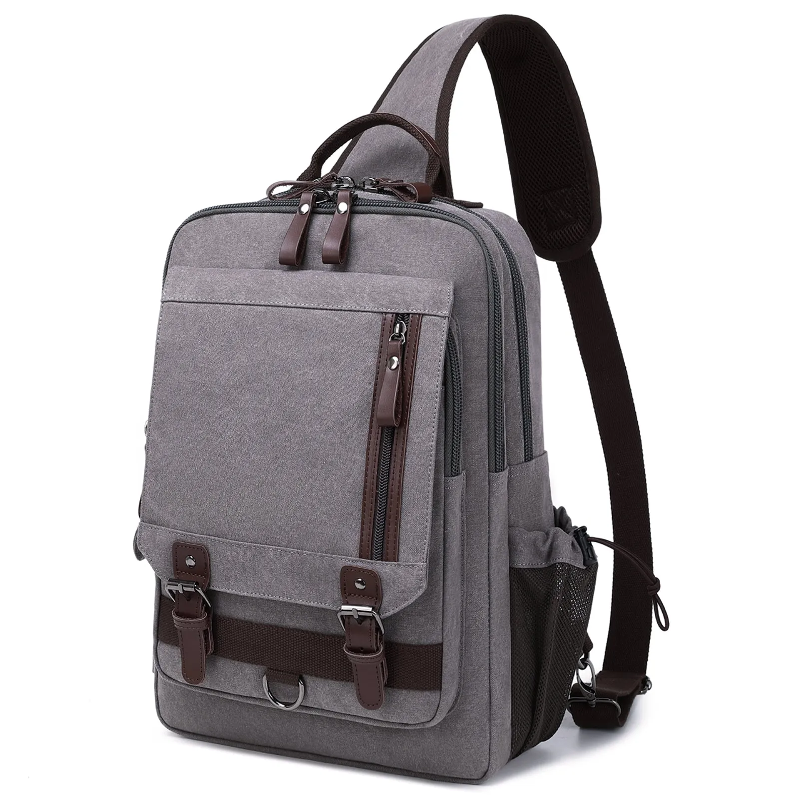 Black School Canvas Large Sling Bag For Men Business Canvas Chest Bag For Big Men