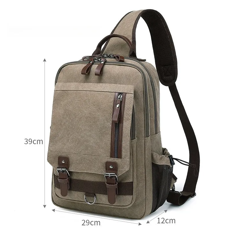 Black School Canvas Large Sling Bag For Men Business Canvas Chest Bag For Big Men