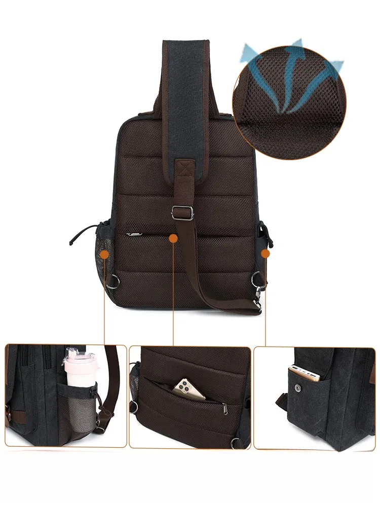 Black School Canvas Large Sling Bag For Men Business Canvas Chest Bag For Big Men