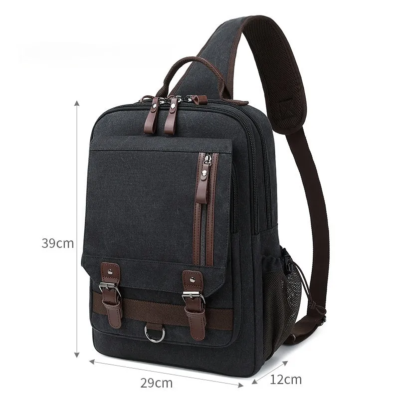 Black School Canvas Large Sling Bag For Men Business Canvas Chest Bag For Big Men