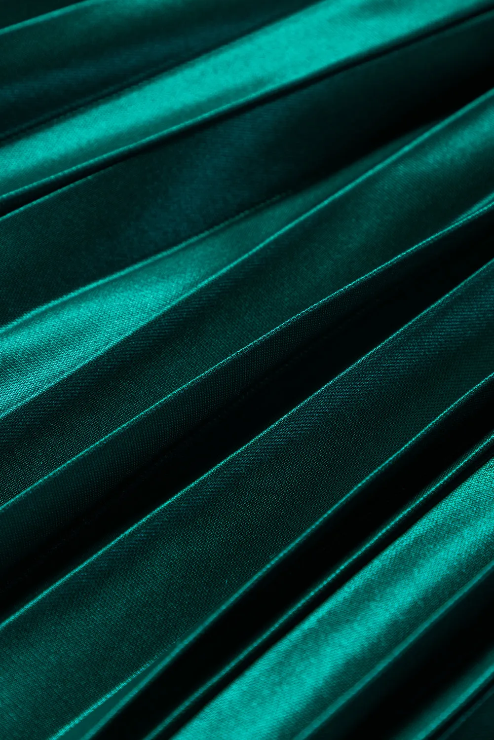 Blackish Green Satin Elastic Waist Pleated Maxi Skirt