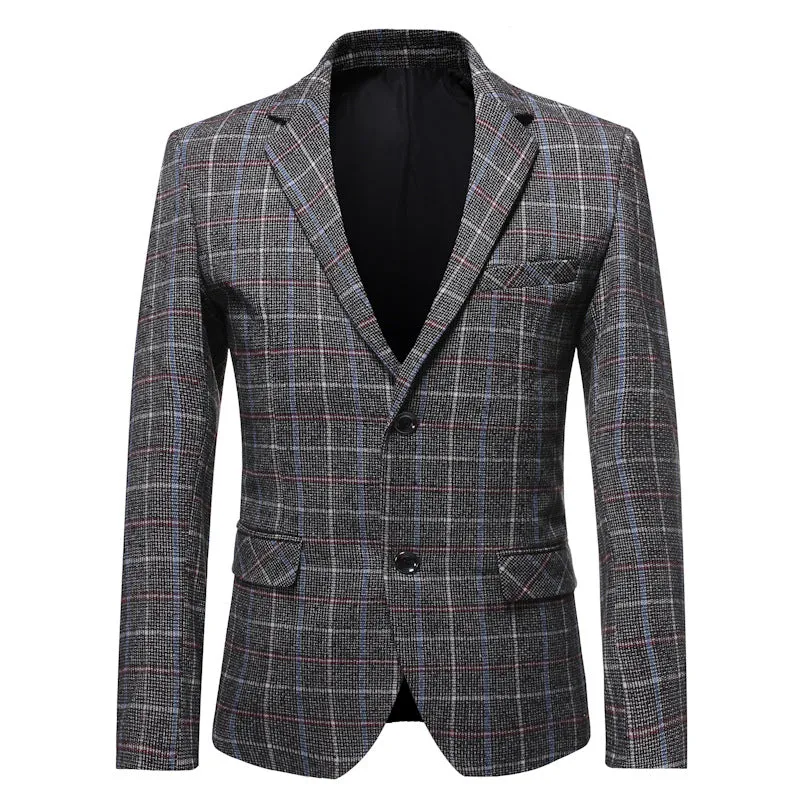 Bohemian Chic Wedding Guest Men Attire Casual Suit Plaid Two Buttons