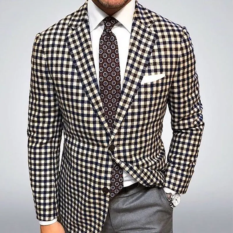 Bohemian Chic Wedding Guest Men Attire Plaid Casual Suit Jacket