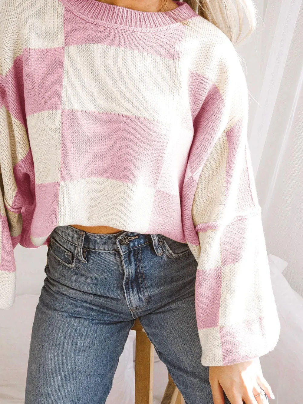 Boho Chic Checkered Sweater