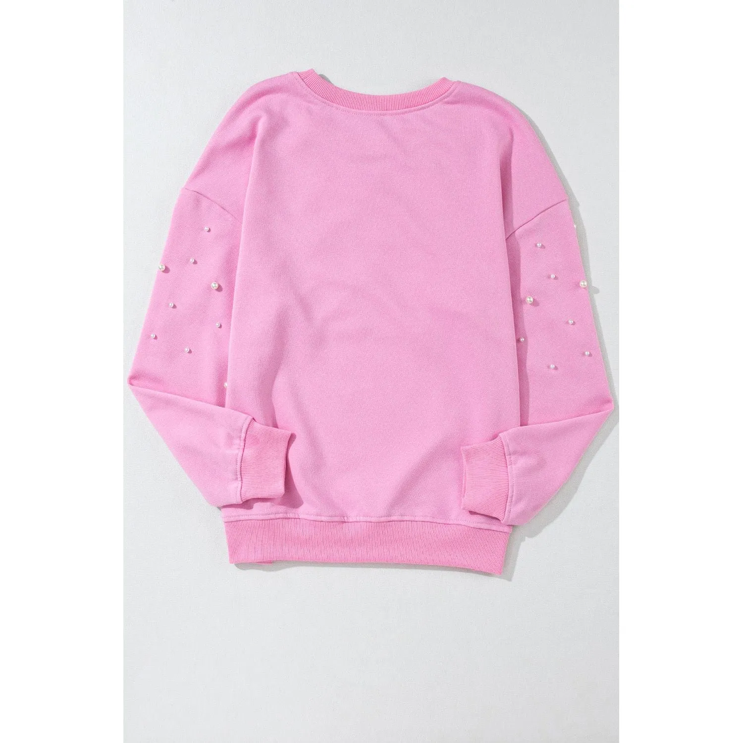 Bonbon Pearl Detail Ribbed Crew Neck Sweatshirt