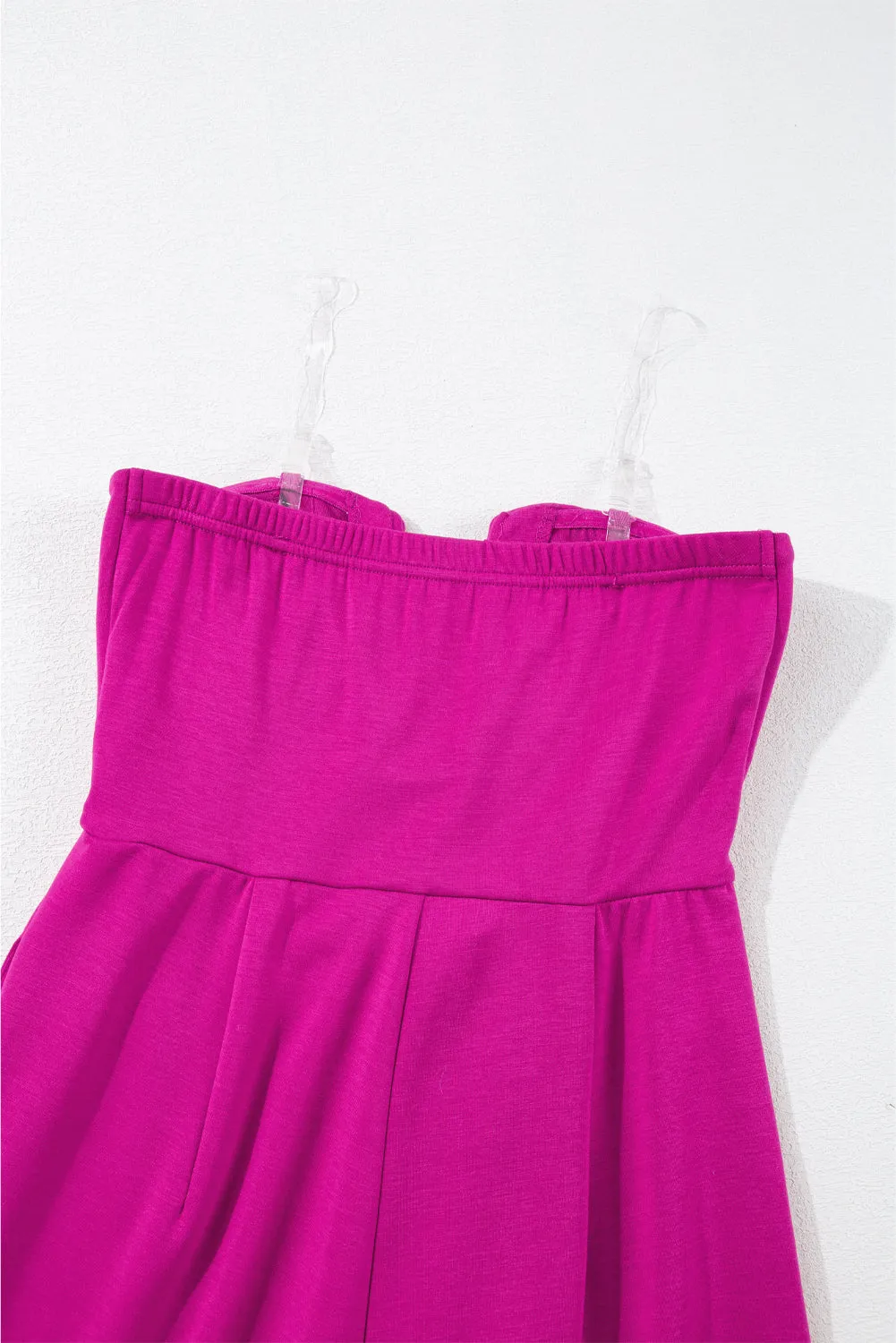 Bright Pink Bowknot Strapless Wide Leg Jumpsuit