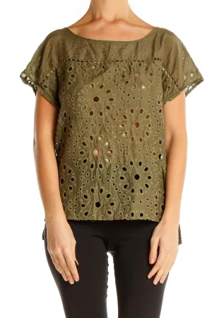 Brown Eyelet Chic Blouse