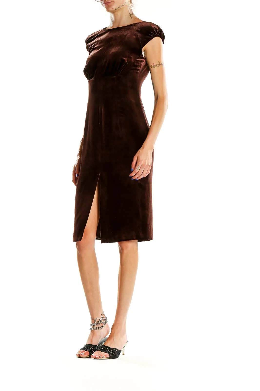 Brown Velour Chic Sheath Dress