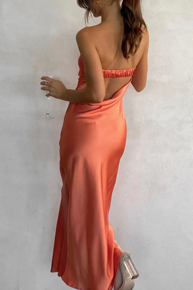 Celebrities Elegant Solid Backless Strapless Sleeveless Dress Dresses