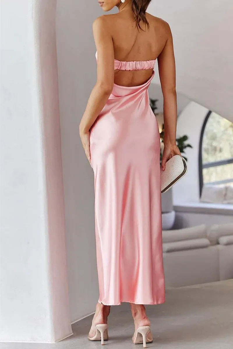 Celebrities Elegant Solid Backless Strapless Sleeveless Dress Dresses