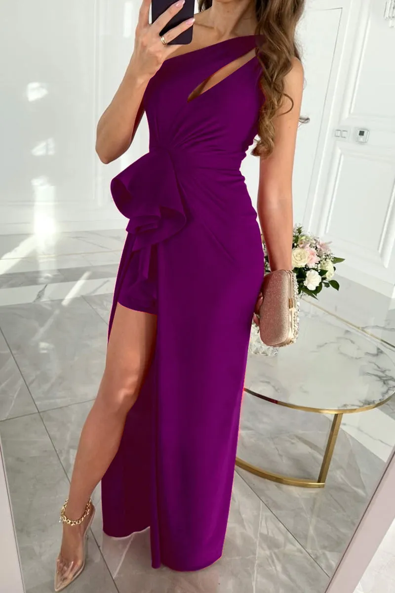 Celebrities Elegant Solid Fold Oblique Collar Evening Dresses