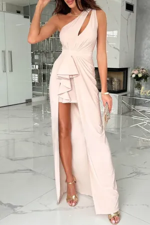 Celebrities Elegant Solid Fold Oblique Collar Evening Dresses