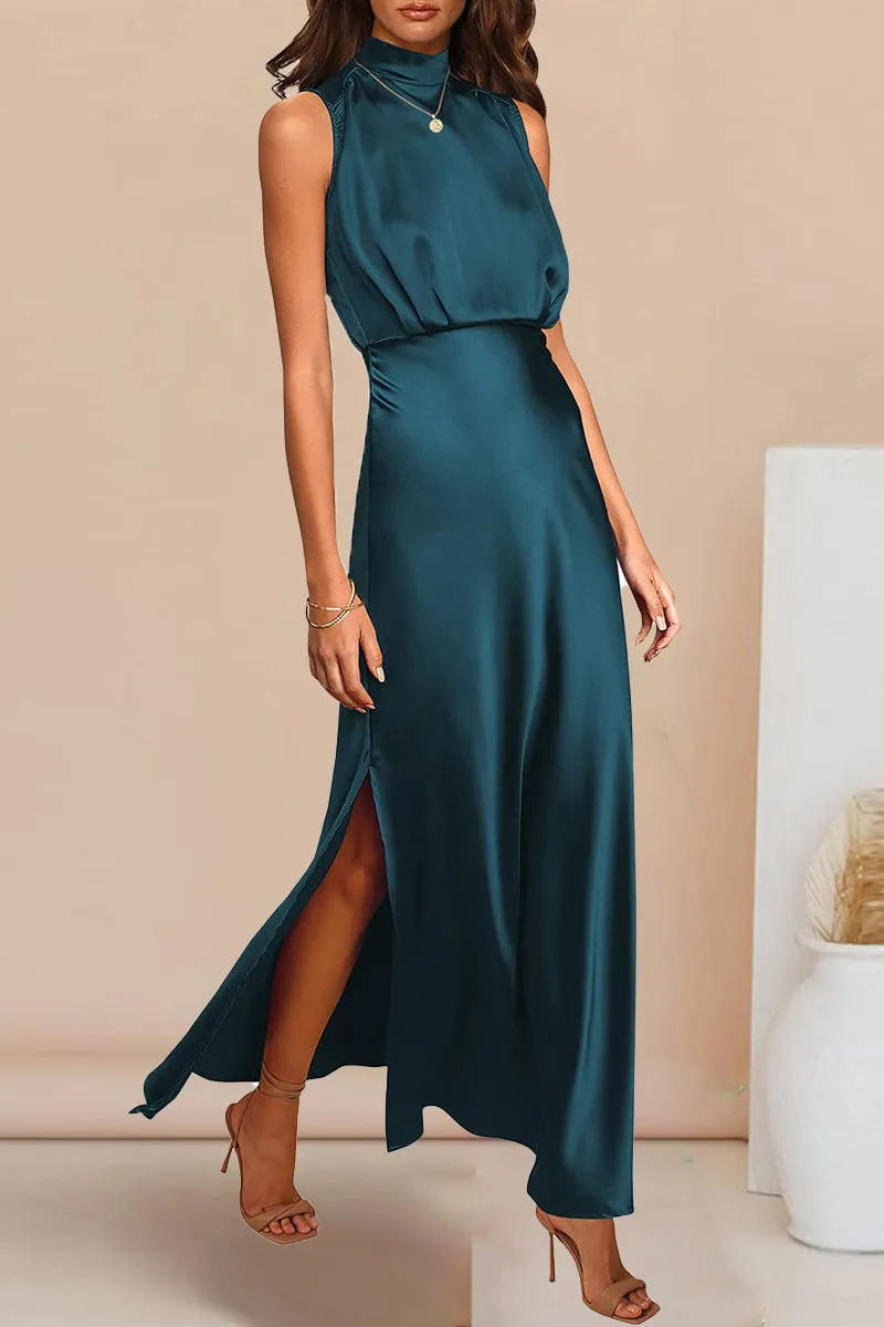 Celebrities Elegant Solid Halter A Line Dresses(5 Colors)