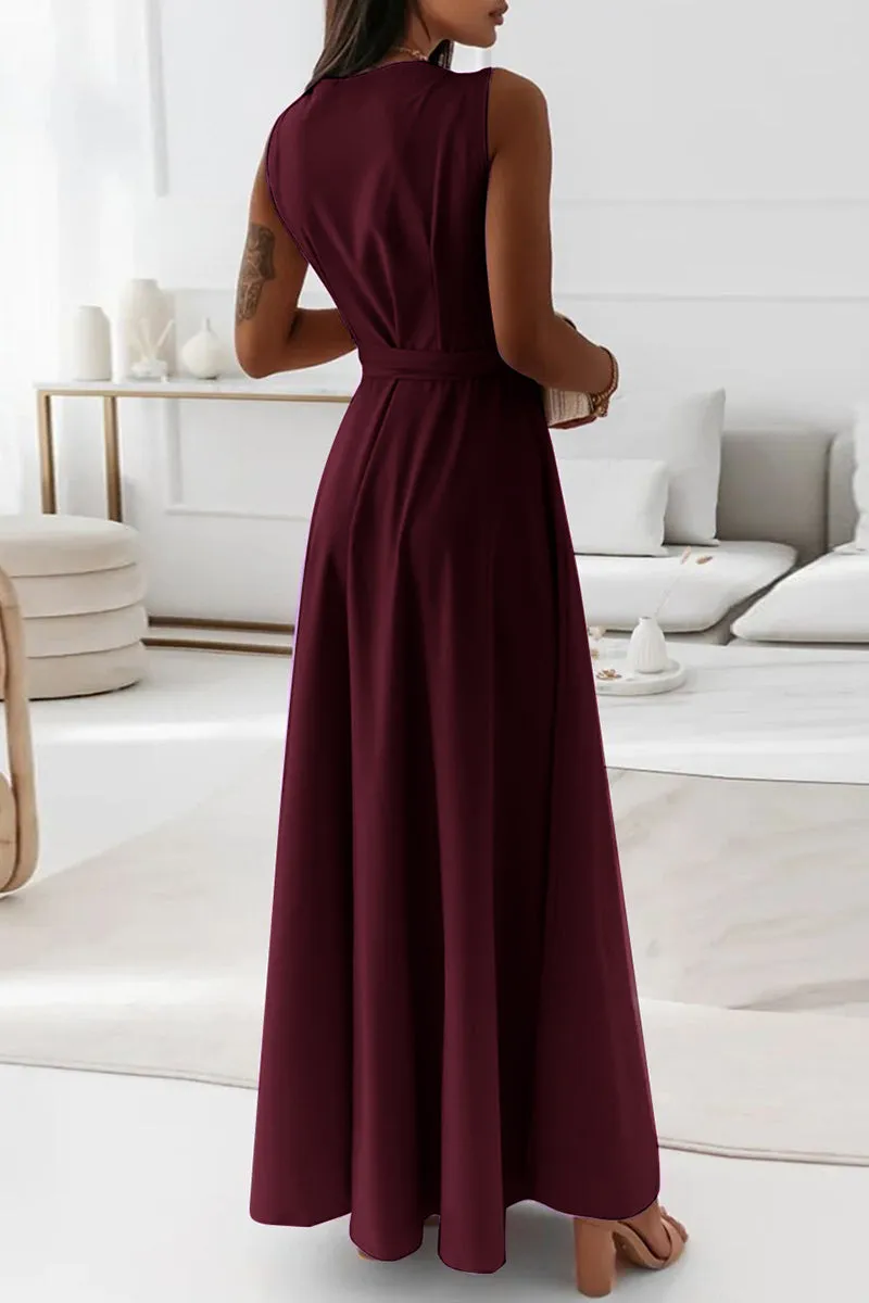 Celebrities Elegant Solid With Belt V Neck Evening Dress Dresses