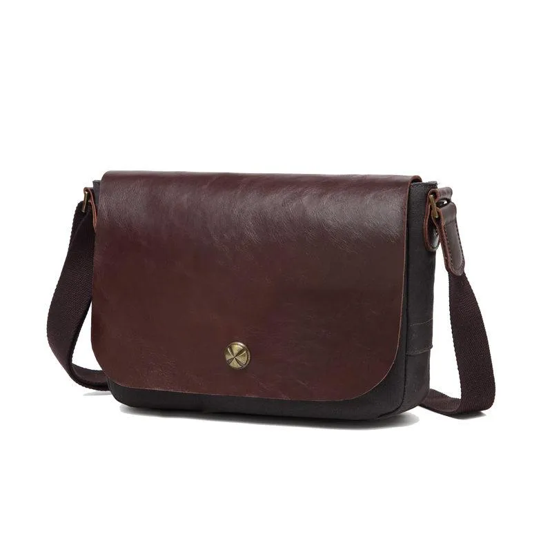 Cool Black Canvas Leather Mens Brown Courier Bag Messenger Bags Casual Postman Bags for Men