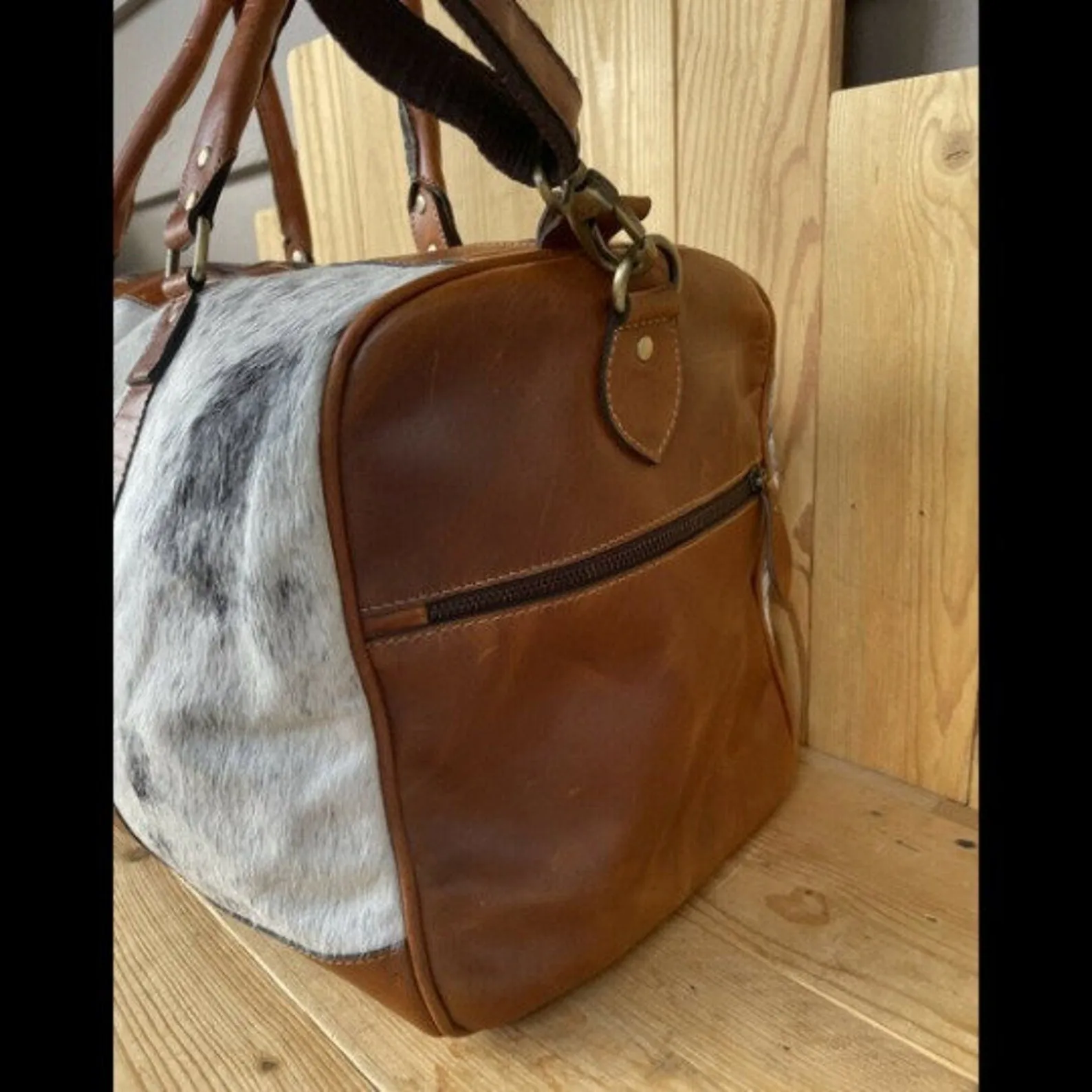 Cowhide And Leather Travel Duffle Bag